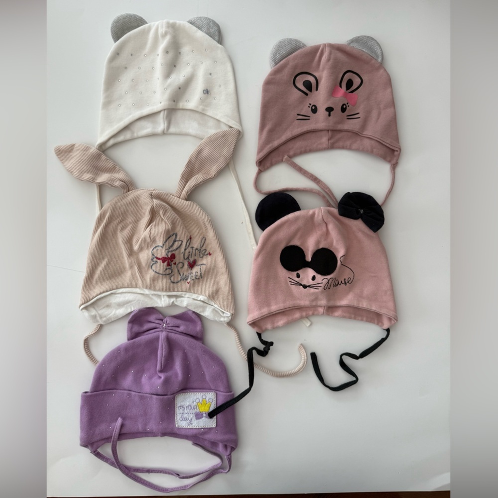 Set of 5 Baby Cotton Hats Adorable Kids Animal-Themed